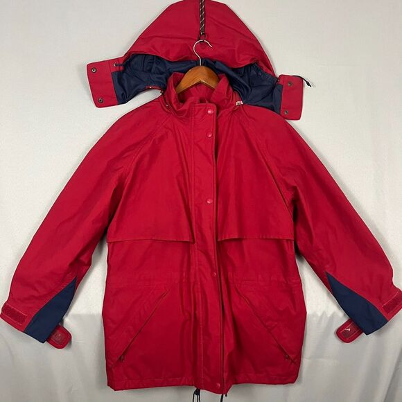 Eddie Bauer Anorak Jacket Women's Small Petite Dark Red Gore-Tex Hooded Full Zip - Picture 1 of 8